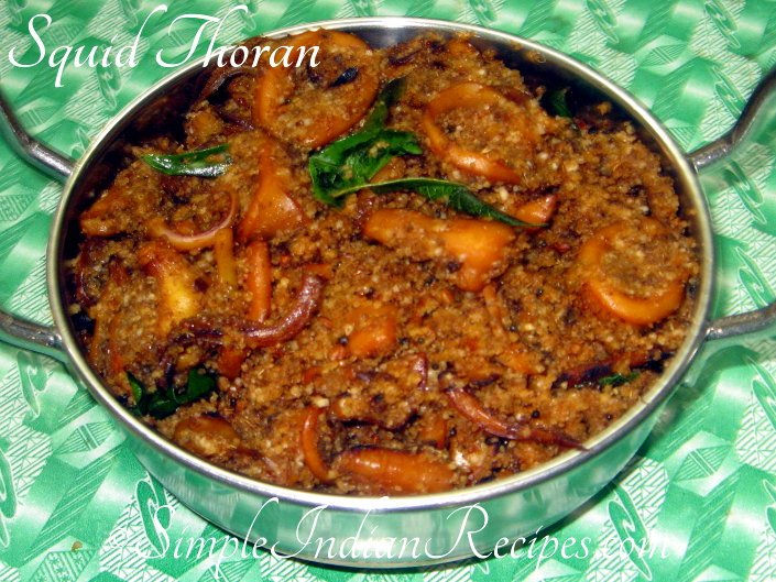 Squid Thoran Calamari Stir Fry Kanava Thoran Simple Indian Recipes